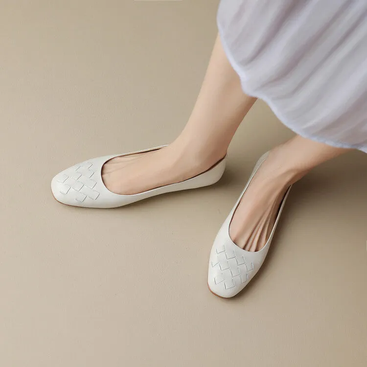 Ladies Round Toe Leather Braided Flat Shoes