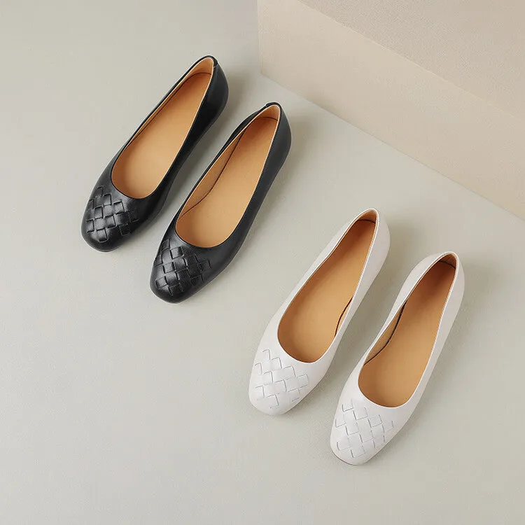 Ladies Round Toe Leather Braided Flat Shoes