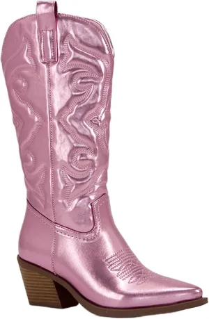 Ladmiple Boots For Women Fashion Dressy Low Heel Cowgirl Embroidered Western Cowboy Mid Calf Booties Chunky Heel Pull On Western Boots