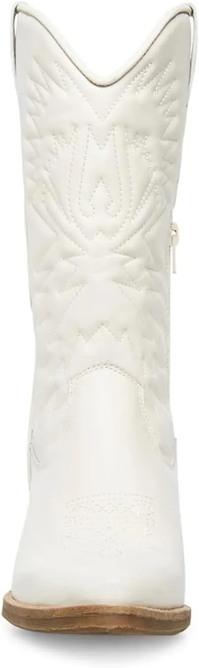 Ladmiple Cowgirl Boots Women Wide Calf Knee High Embroidered Pull On Cowboy Western Chunky Heel Mid Calf Wedding Boots