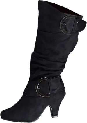 Ladmiple Fall Boots Women Knee High Wide Calf Slouchy Western Cowboy Boots Fashion Pointed Toe Cone Heel Cowgirl Boots