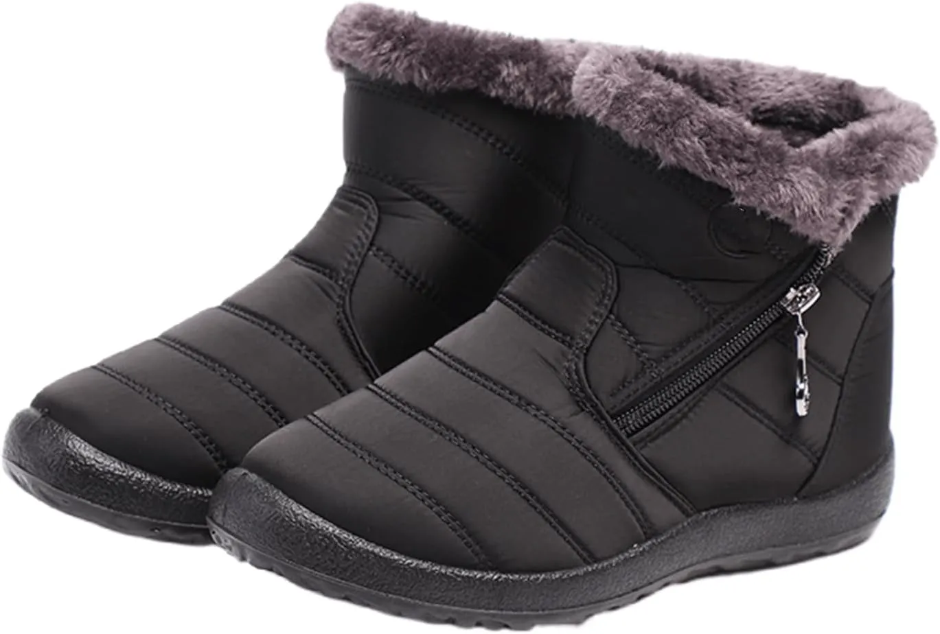 Lausiuoe Snow Boots For Women Waterproof Insulated Wide Width Winter Warm Fur Lined Ankle Booties Outdoor Walking Shoes