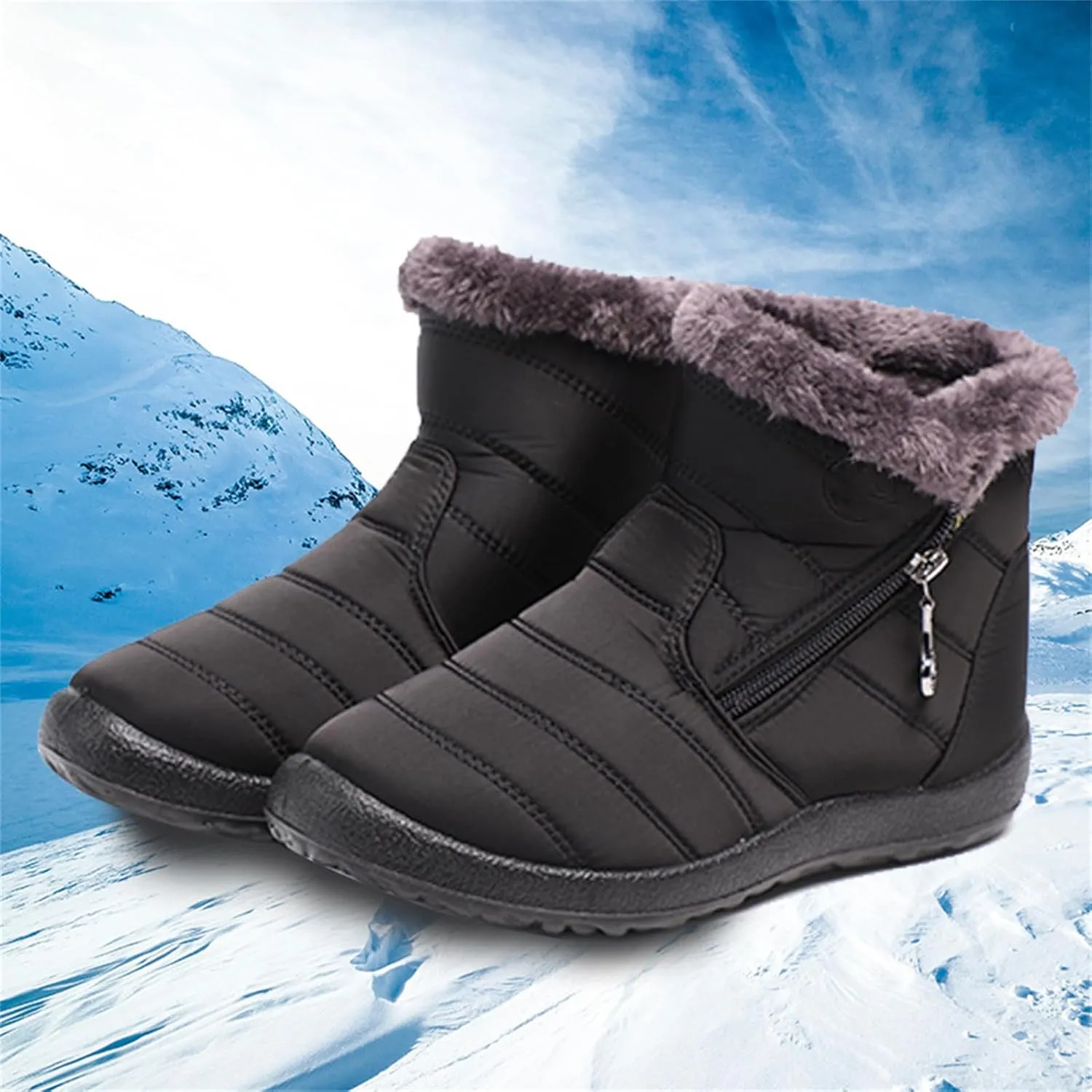 Lausiuoe Snow Boots For Women Waterproof Insulated Wide Width Winter Warm Fur Lined Ankle Booties Outdoor Walking Shoes