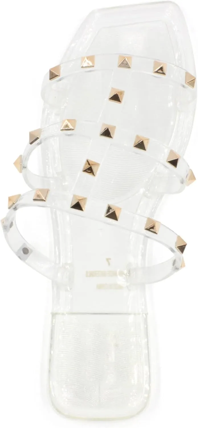 LAVRA Women’s Studded Sandals Bow T-Strap PVC Flip Flop Jelly Shoes