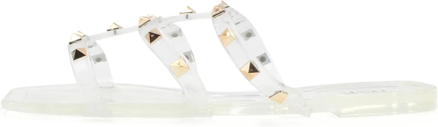 LAVRA Women’s Studded Sandals Bow T-Strap PVC Flip Flop Jelly Shoes