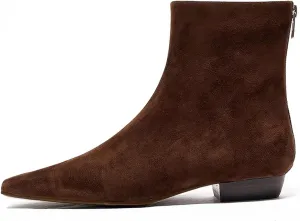 LEMUTISME Women's Stylish Square Toe Matte Leather/Suede/Animal Pattern Comfort Casual Low Flat Heel Dress Chelsea Ankle Booties
