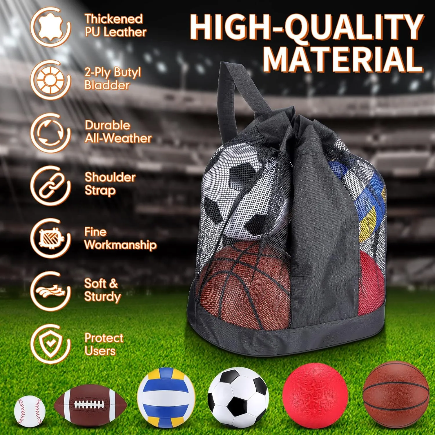 Libima 6 Pcs Multi Sport Ball Set Official Size Football, Basketball, Soccer, Volleyball, Playground Ball, Baseball with Sports Equipment Bag Pump for Teen Adult Back to School