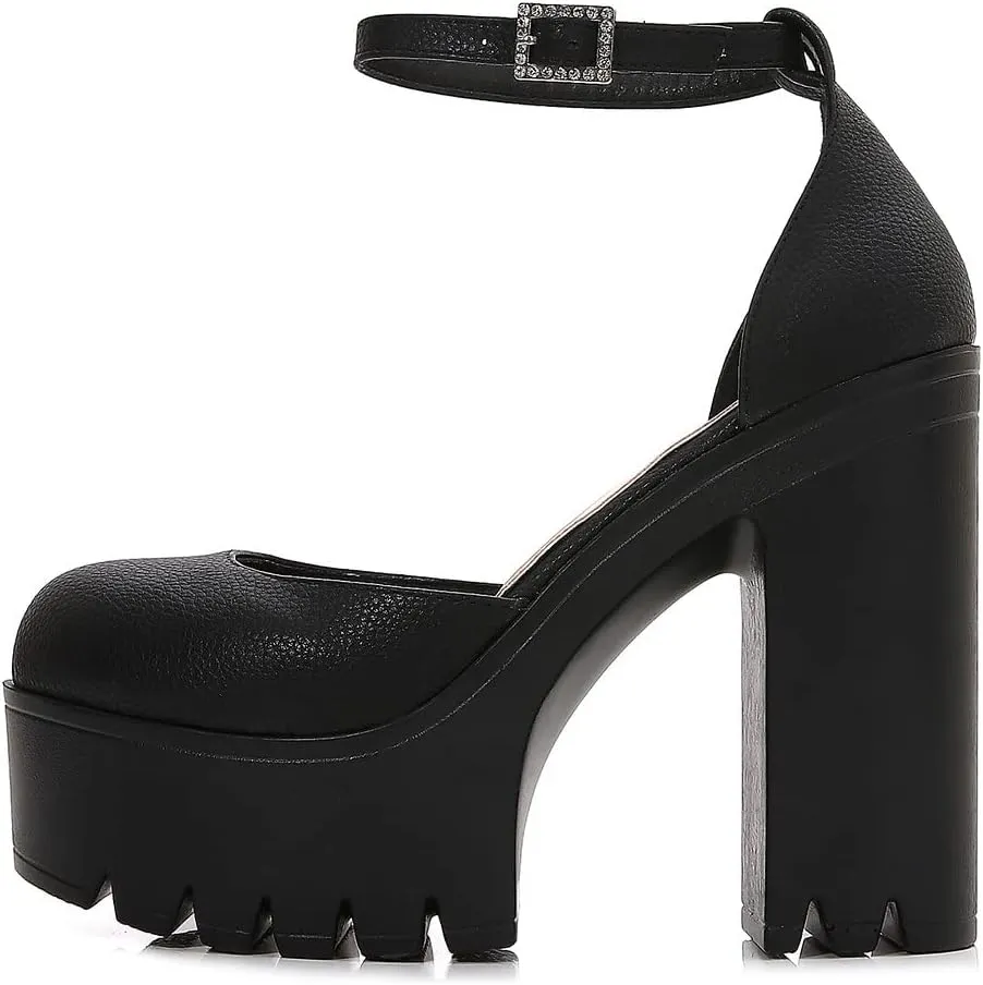 LizFoYa Women Fashion Platform Pumps Chunky High Heels Round Toe Retro Bold Pink Party Prom Club Patent Leather Shoes