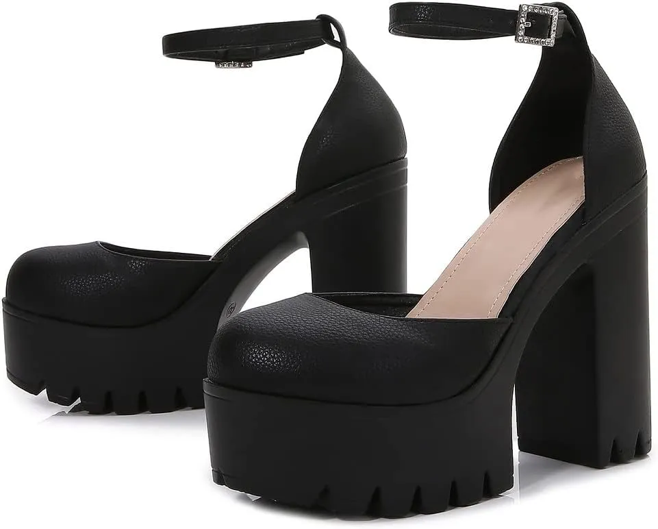 LizFoYa Women Fashion Platform Pumps Chunky High Heels Round Toe Retro Bold Pink Party Prom Club Patent Leather Shoes