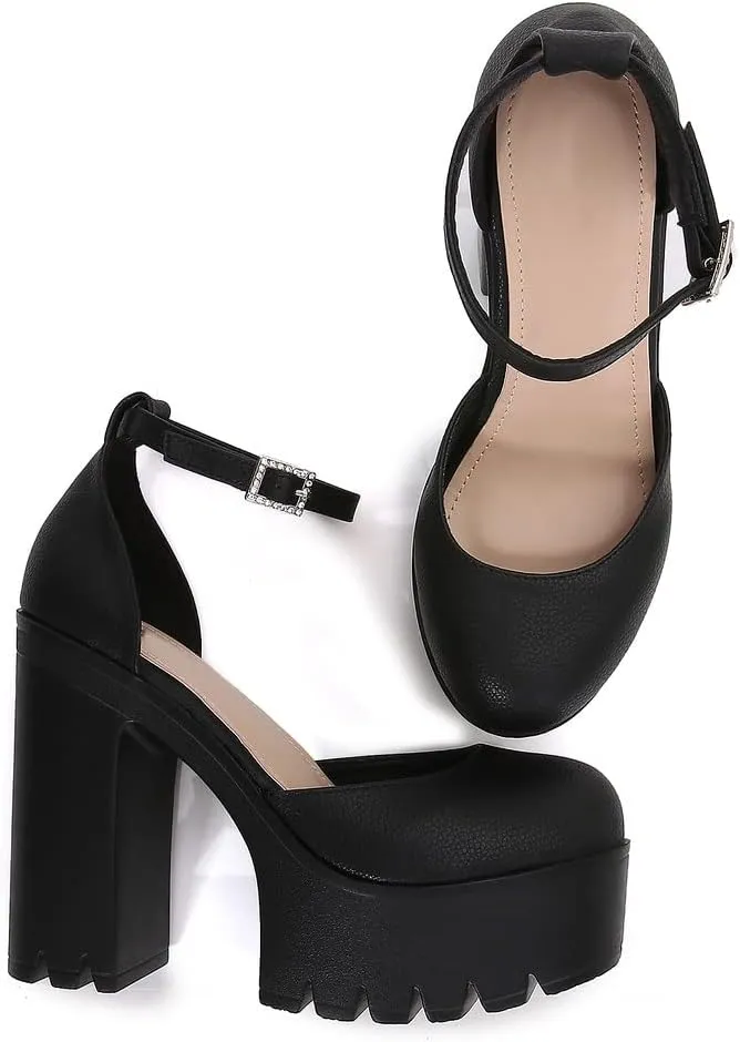 LizFoYa Women Fashion Platform Pumps Chunky High Heels Round Toe Retro Bold Pink Party Prom Club Patent Leather Shoes