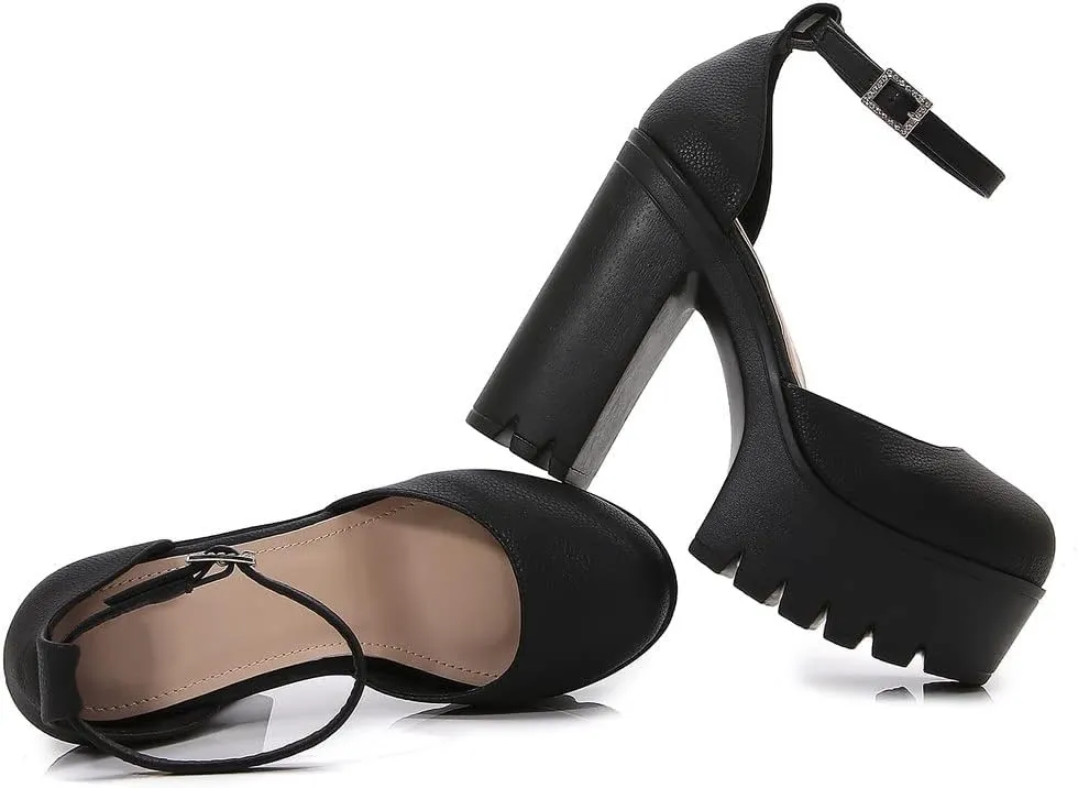 LizFoYa Women Fashion Platform Pumps Chunky High Heels Round Toe Retro Bold Pink Party Prom Club Patent Leather Shoes