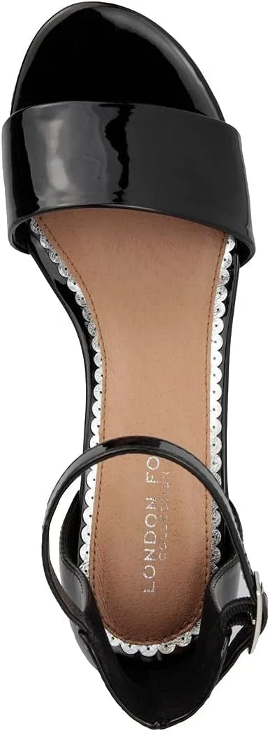 LONDON FOG Women's Nikki Low Two Piece Block Heel Dress Shoe Ladies Ankle Strap Pump Sandal