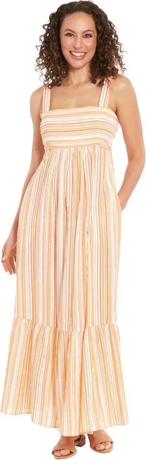 London Times Women's Cotton Smocked Back Babydoll Tiered Maxi Dress
