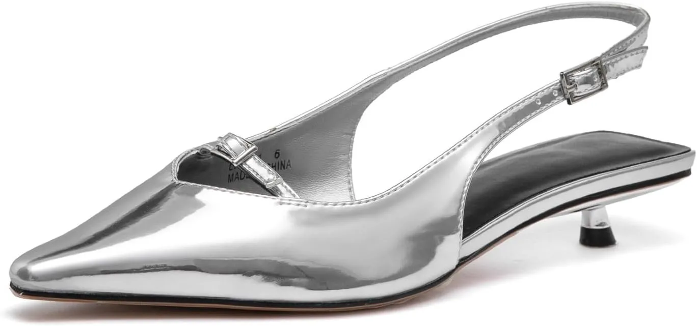 Lryweisy Women's Slingback Kitten Heels Comfortable Low Heel Pump White