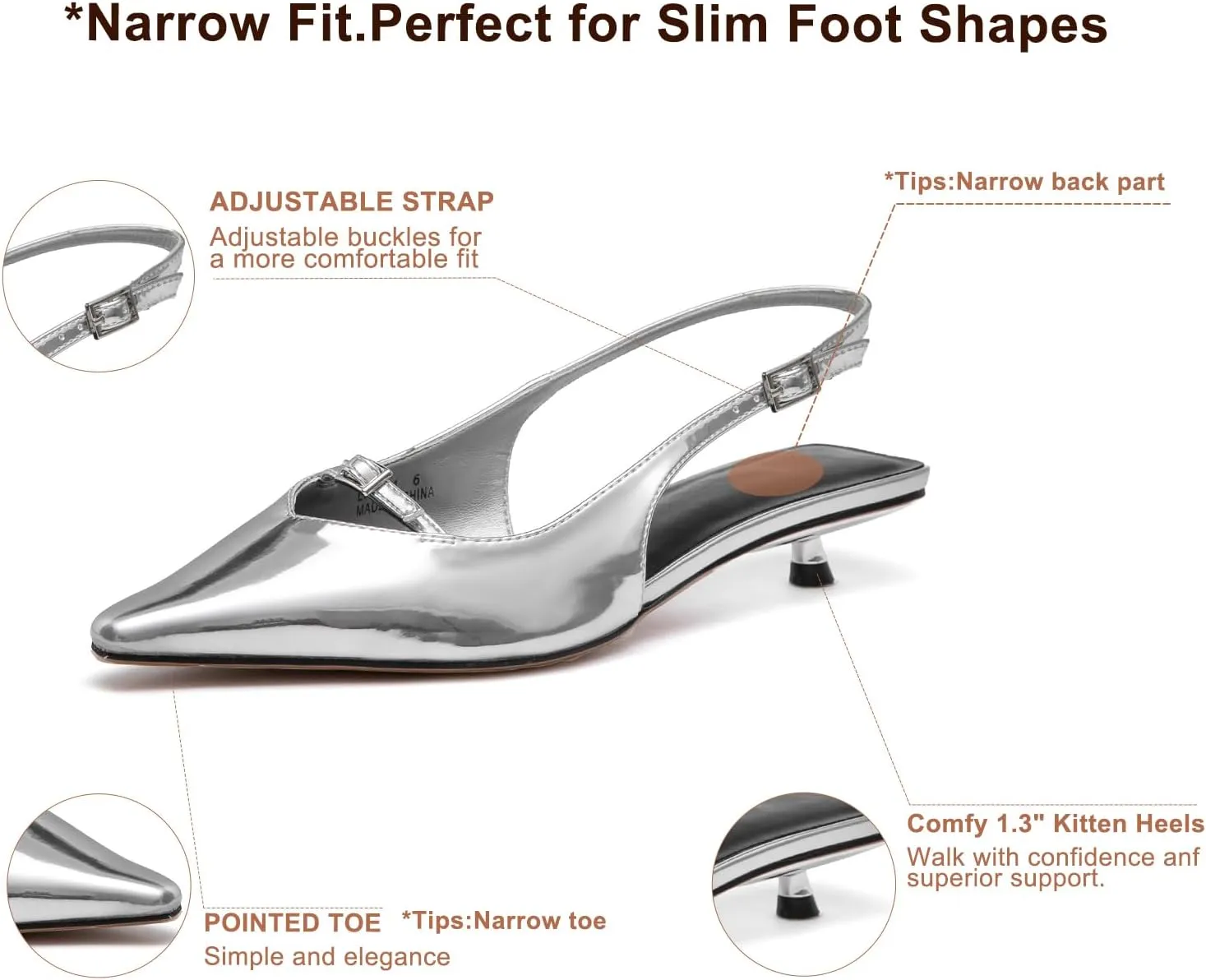 Lryweisy Women's Slingback Kitten Heels Comfortable Low Heel Pump White
