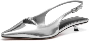 Lryweisy Women's Slingback Kitten Heels Comfortable Low Heel Pump White