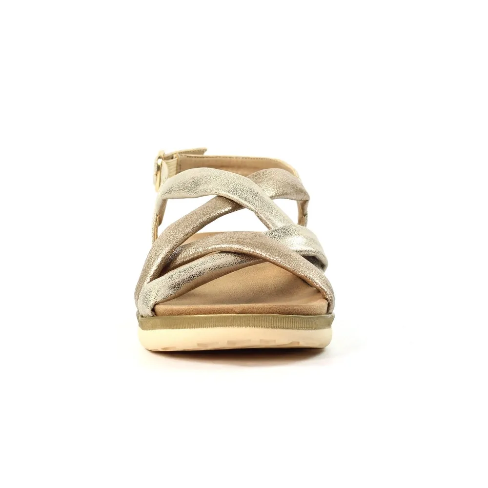 Lunar Roma Women's Cross Over Straps Adjustable Slingback Sandal Gold