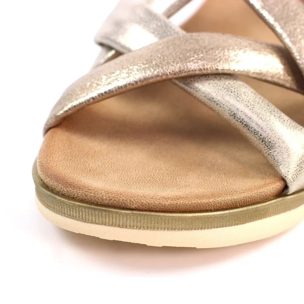 Lunar Roma Women's Cross Over Straps Adjustable Slingback Sandal Gold