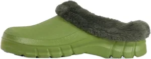 Luxemoda Women's Muffin Fluffy Faux Fur Trim Flat Rubber Mule Waterproof House Slipper
