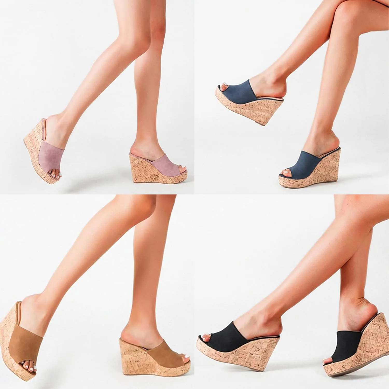 Lymphvity Women's Peep Toe Cork Platform Wedge Mule Sandals,Summer Fish Mouth Slip On High Heel Beach Slides Comfort Dress Sandals