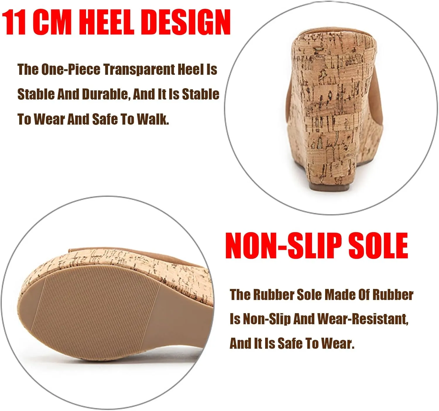 Lymphvity Women's Peep Toe Cork Platform Wedge Mule Sandals,Summer Fish Mouth Slip On High Heel Beach Slides Comfort Dress Sandals