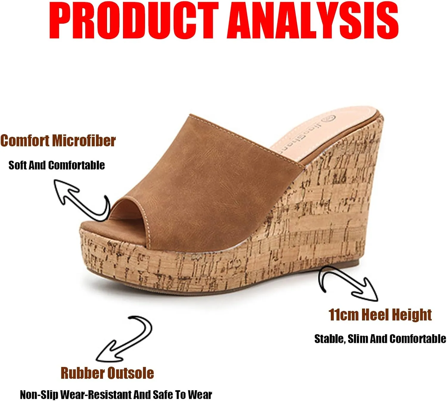 Lymphvity Women's Peep Toe Cork Platform Wedge Mule Sandals,Summer Fish Mouth Slip On High Heel Beach Slides Comfort Dress Sandals