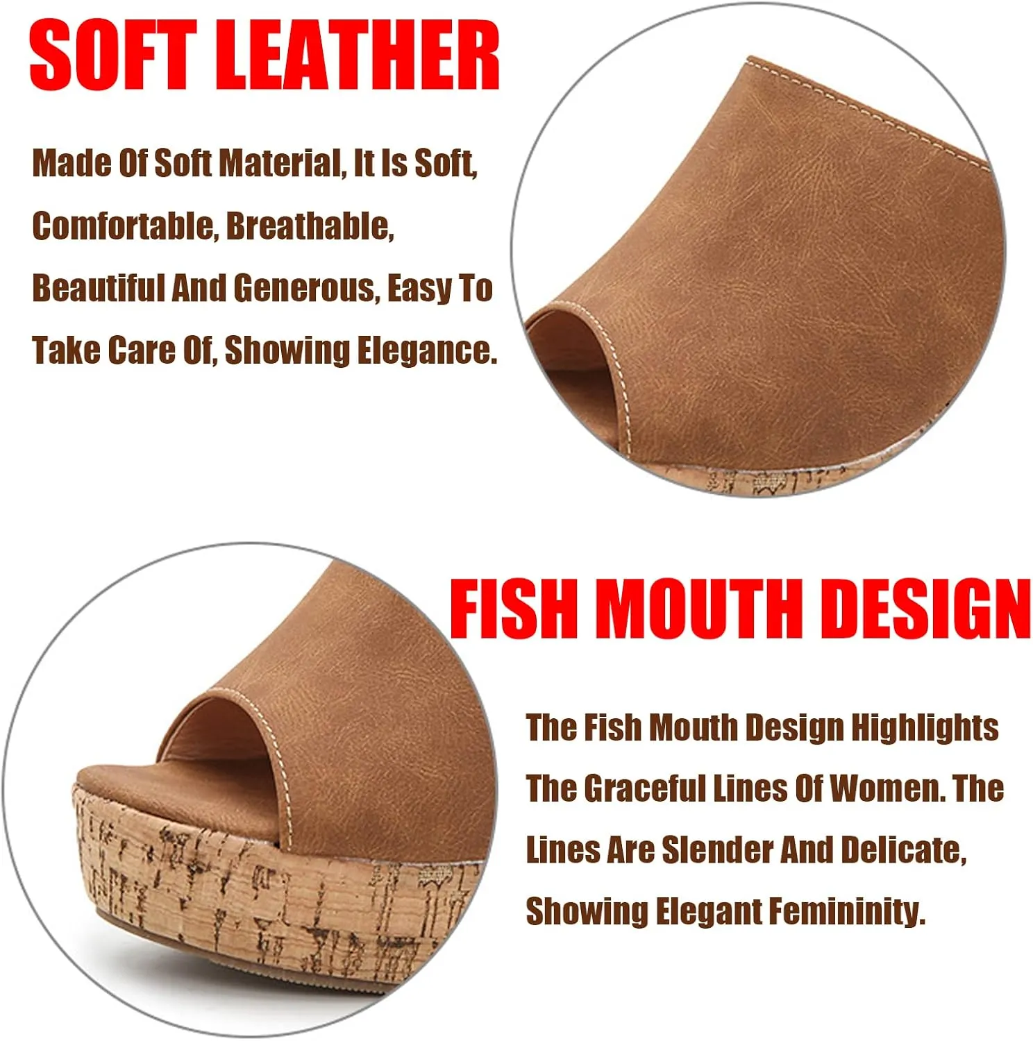 Lymphvity Women's Peep Toe Cork Platform Wedge Mule Sandals,Summer Fish Mouth Slip On High Heel Beach Slides Comfort Dress Sandals