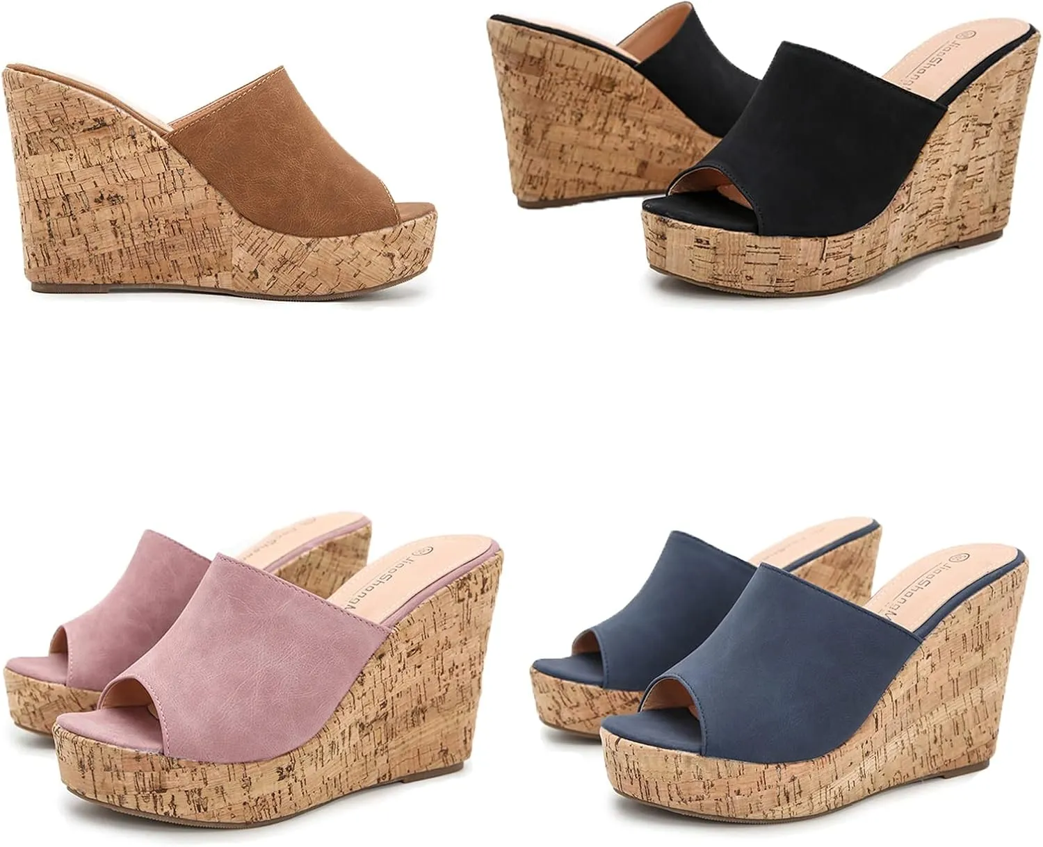 Lymphvity Women's Peep Toe Cork Platform Wedge Mule Sandals,Summer Fish Mouth Slip On High Heel Beach Slides Comfort Dress Sandals