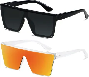 LYZOIT Square Oversized Sunglasses for Women Men Big Flat Top Fashion Shield Large UV Protection Rimless Shades