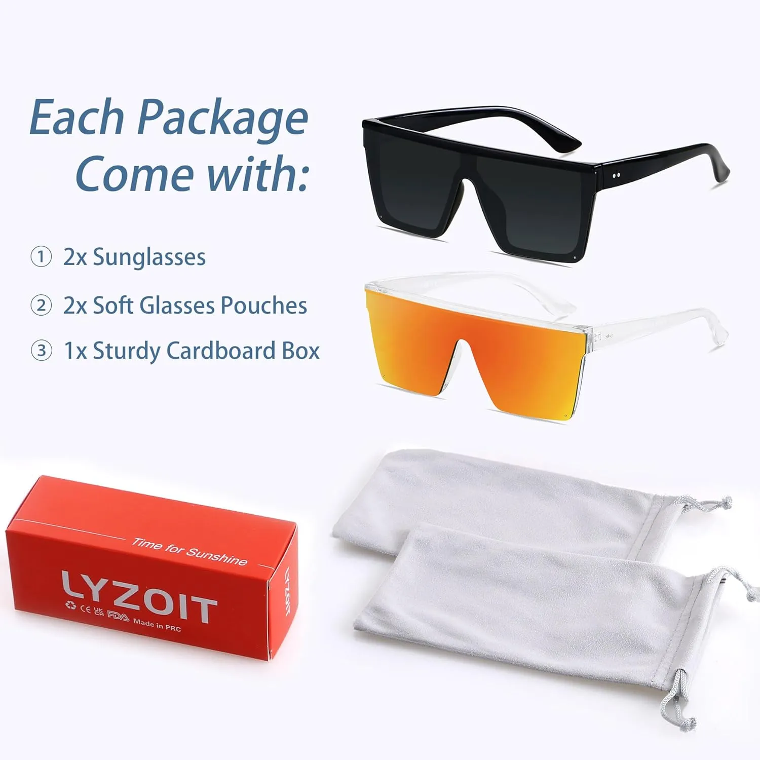 LYZOIT Square Oversized Sunglasses for Women Men Big Flat Top Fashion Shield Large UV Protection Rimless Shades