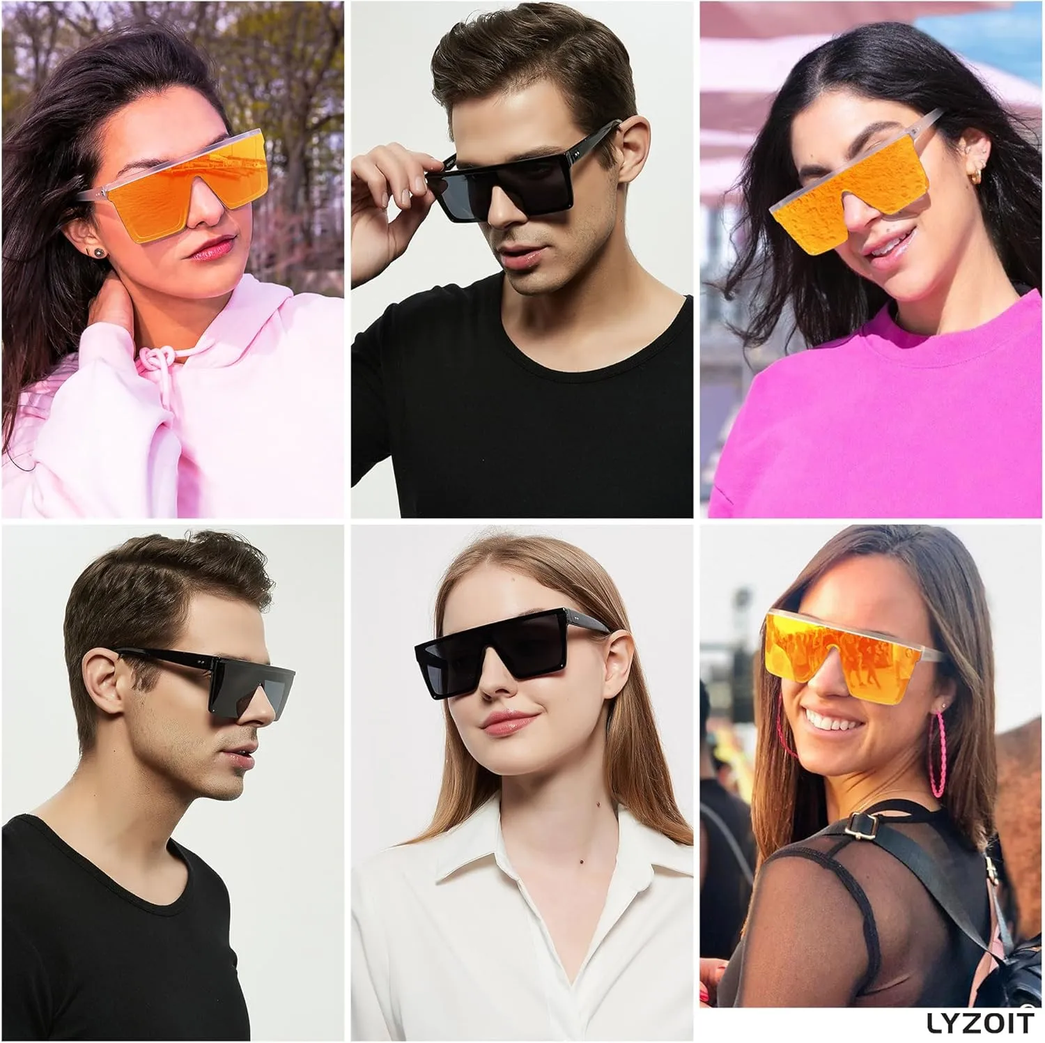 LYZOIT Square Oversized Sunglasses for Women Men Big Flat Top Fashion Shield Large UV Protection Rimless Shades