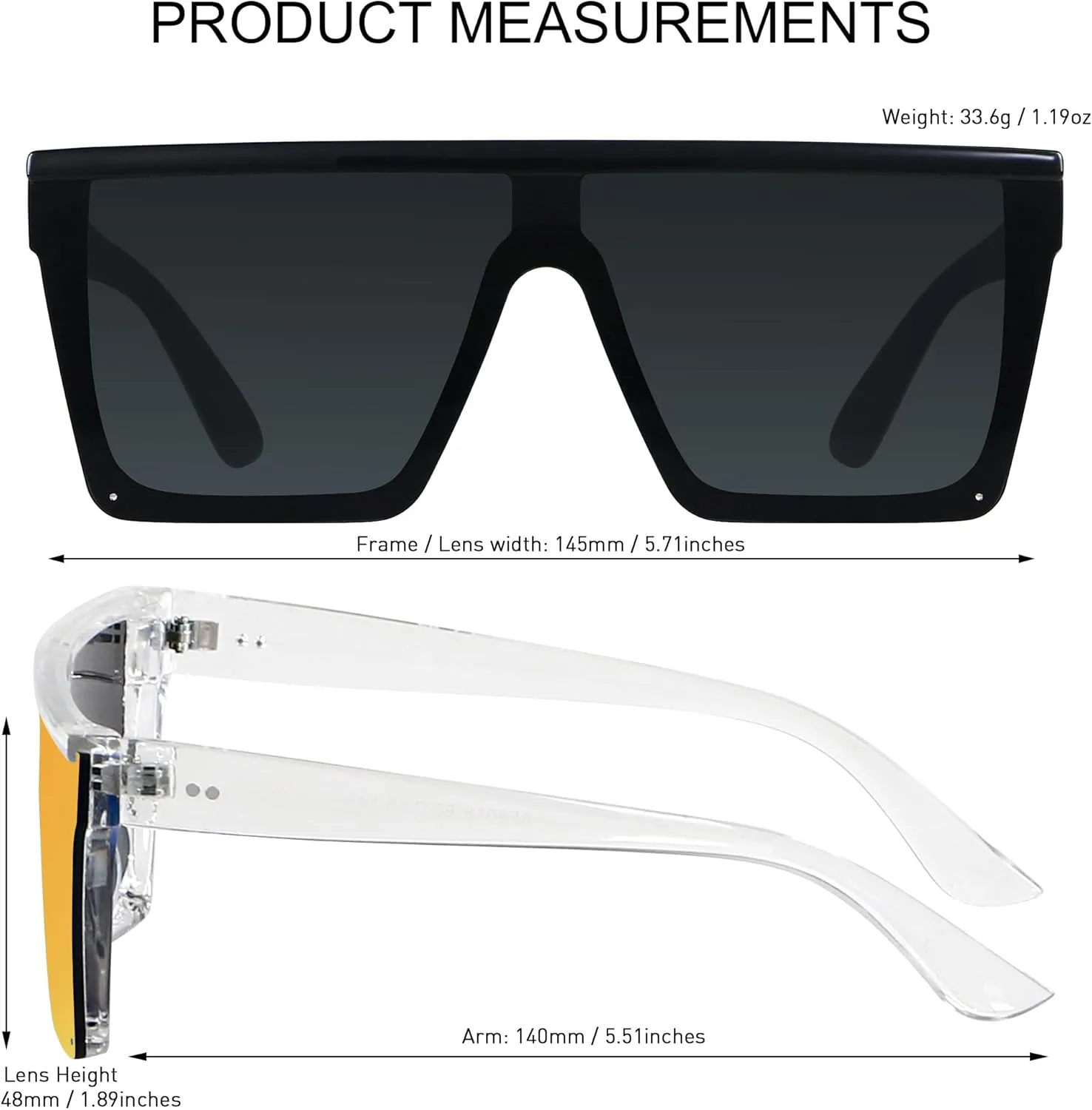 LYZOIT Square Oversized Sunglasses for Women Men Big Flat Top Fashion Shield Large UV Protection Rimless Shades