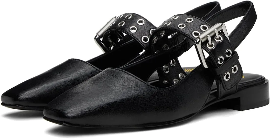 Maiyang Women Closed Sqaure Toe Slingback Flat Sandals Adjustable Buckle Backless Fashion Shoes for Daily Walking Size 4-16 US