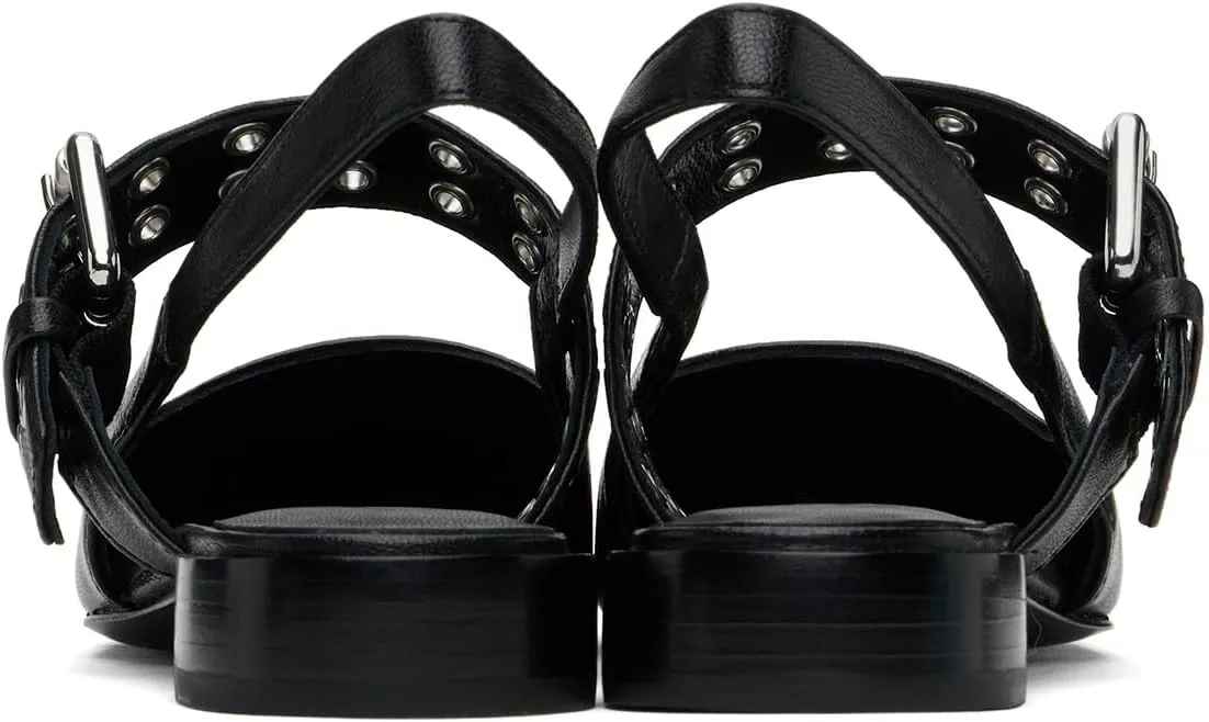 Maiyang Women Closed Sqaure Toe Slingback Flat Sandals Adjustable Buckle Backless Fashion Shoes for Daily Walking Size 4-16 US