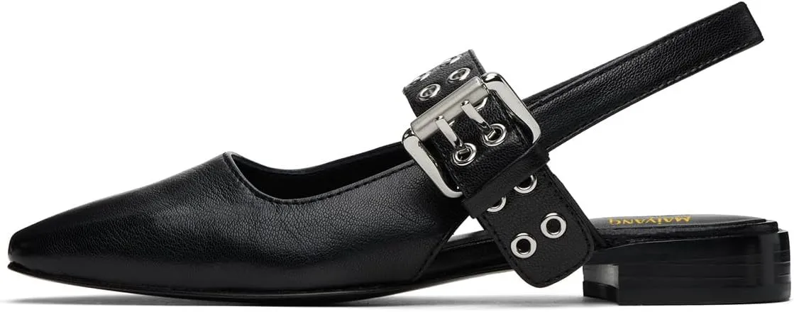 Maiyang Women Closed Sqaure Toe Slingback Flat Sandals Adjustable Buckle Backless Fashion Shoes for Daily Walking Size 4-16 US