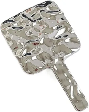 Makeup Mirror Simple Handle Mirror Female Portable Makeup Mirror Handheld Makeup Mirror Small Mirror Round Makeup Mirror (Silver) Vanity Mirror(Medium)