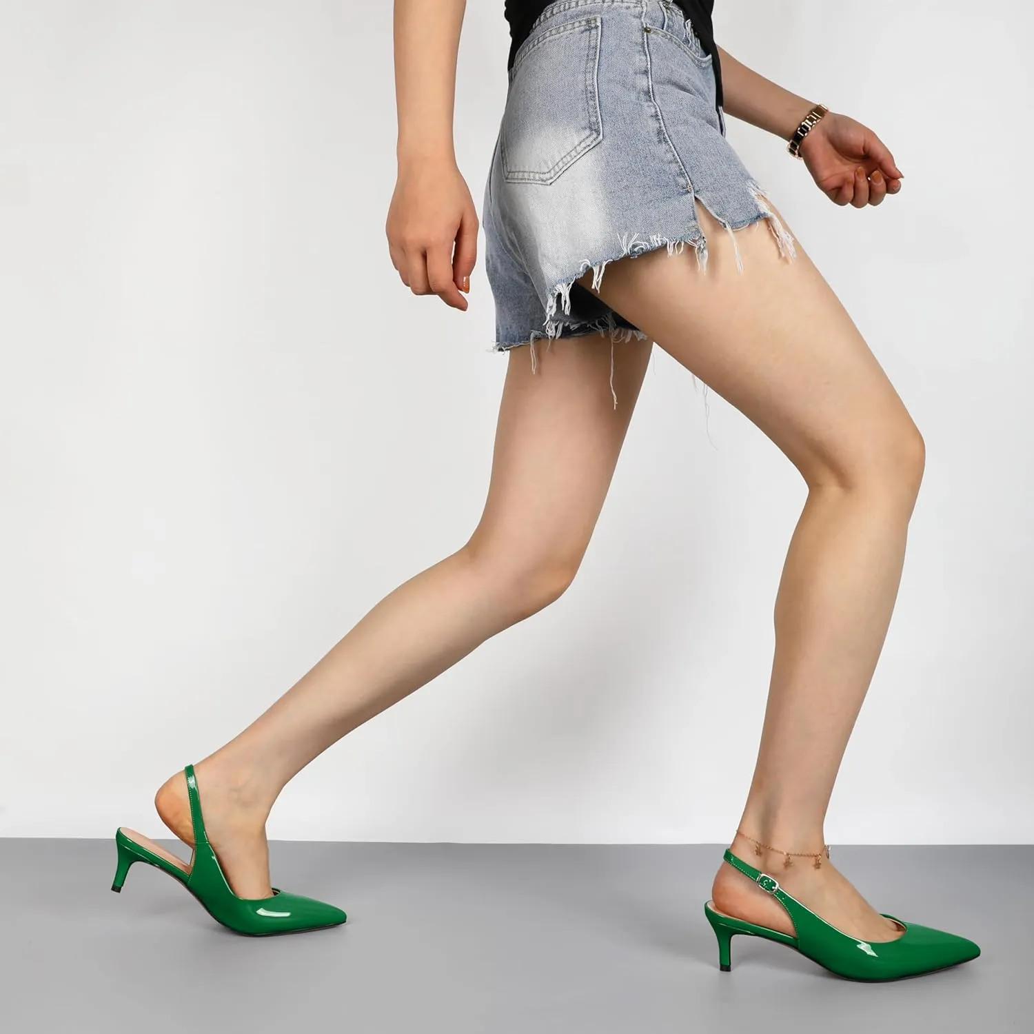 Mallyteeds Slingback Heels for Women Pointed Toe Kitten Low Heel Pumps Shoes Women for Dress 2 Inches