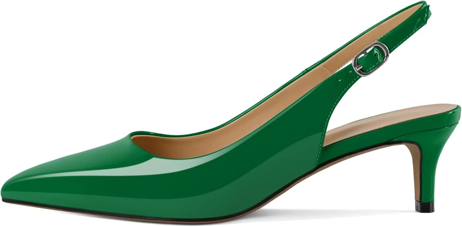Mallyteeds Slingback Heels for Women Pointed Toe Kitten Low Heel Pumps Shoes Women for Dress 2 Inches