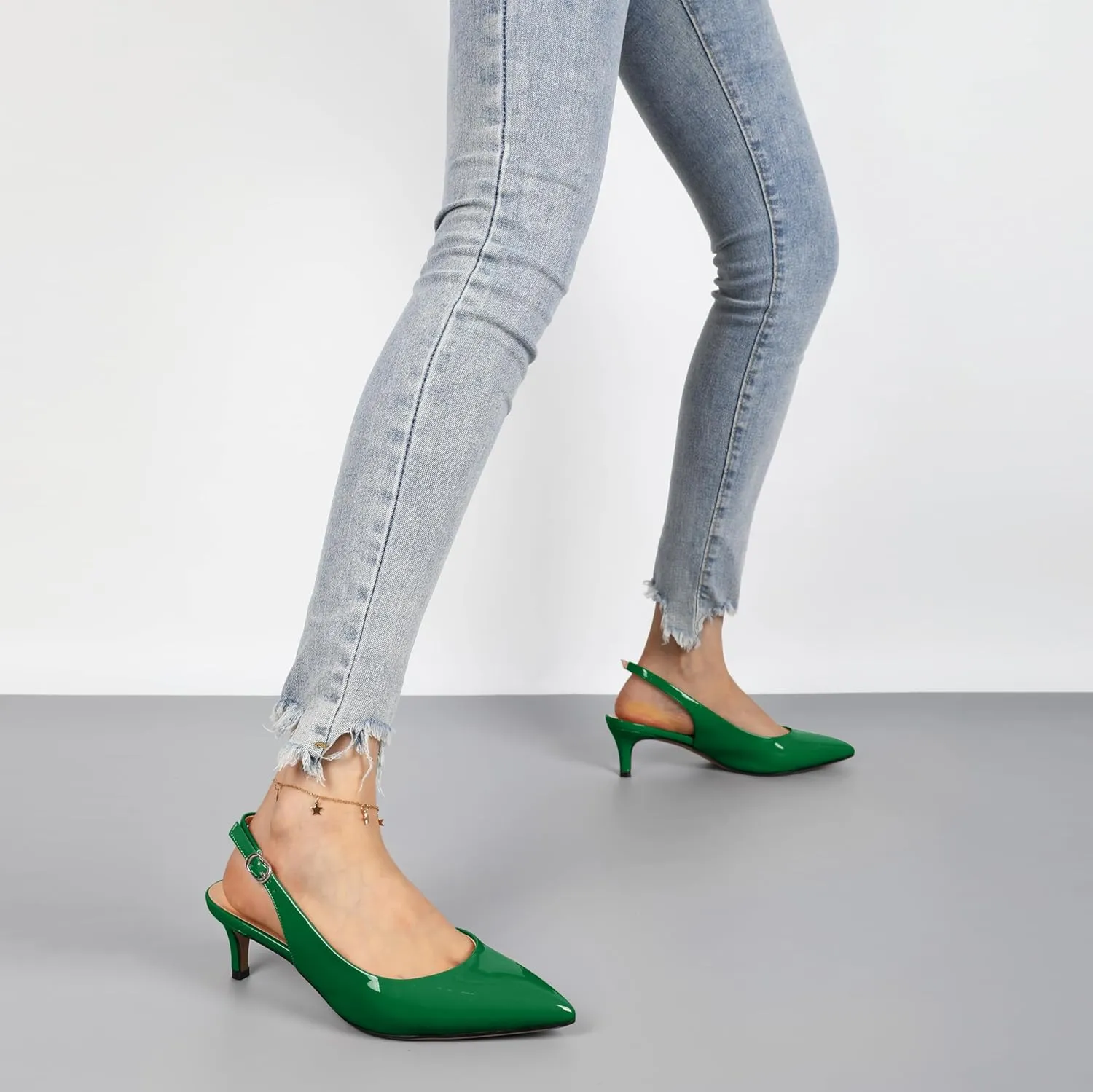 Mallyteeds Slingback Heels for Women Pointed Toe Kitten Low Heel Pumps Shoes Women for Dress 2 Inches