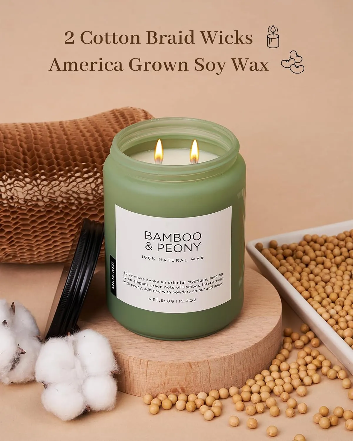 M&SENSE Bamboo Peony Spring Large Jar Candles for Home Scented 19.4 Ounces 110 Hour Long Lasting Burn, Natural Organic Soy Wax Gifts for Women, Fresh Smelling Aromatherapy Candle for Stress Relief