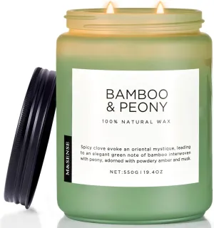 M&SENSE Bamboo Peony Spring Large Jar Candles for Home Scented 19.4 Ounces 110 Hour Long Lasting Burn, Natural Organic Soy Wax Gifts for Women, Fresh Smelling Aromatherapy Candle for Stress Relief