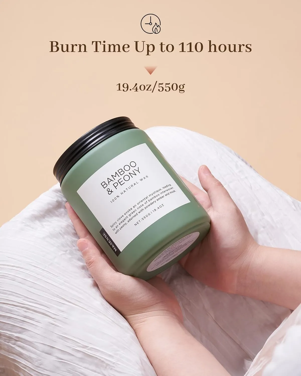 M&SENSE Bamboo Peony Spring Large Jar Candles for Home Scented 19.4 Ounces 110 Hour Long Lasting Burn, Natural Organic Soy Wax Gifts for Women, Fresh Smelling Aromatherapy Candle for Stress Relief