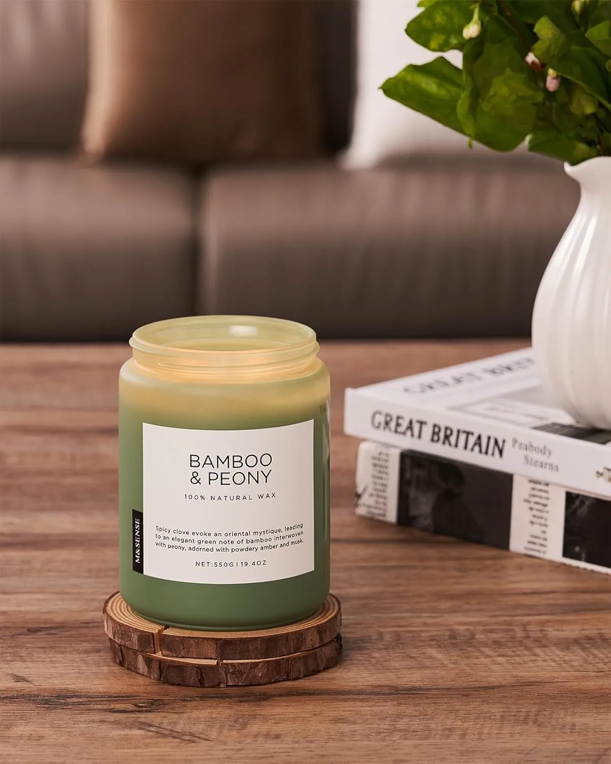 M&SENSE Bamboo Peony Spring Large Jar Candles for Home Scented 19.4 Ounces 110 Hour Long Lasting Burn, Natural Organic Soy Wax Gifts for Women, Fresh Smelling Aromatherapy Candle for Stress Relief