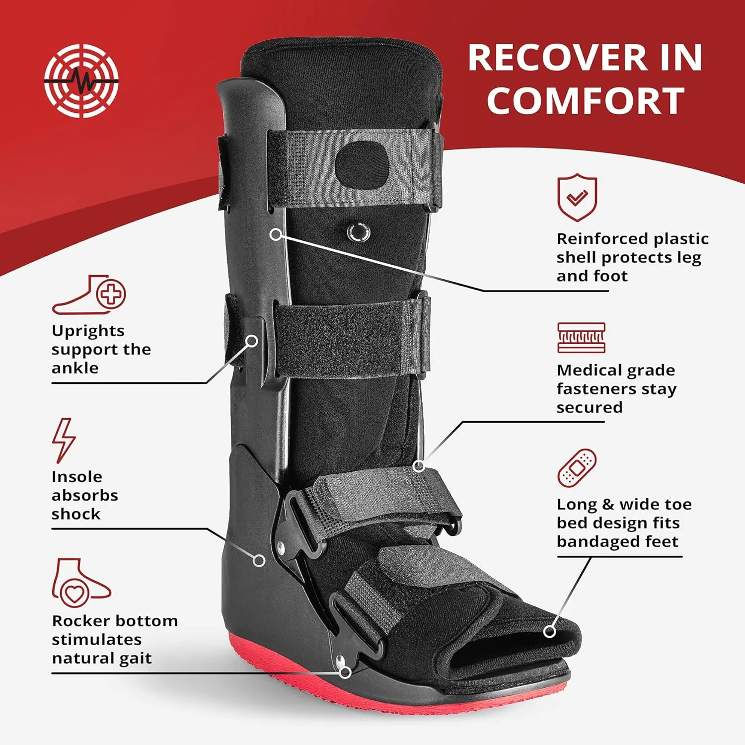ManaMed ManaEZ Air Boot Tall CAM Boot | Orthopedic Walking Boot for Sprained Ankle with Air Pump | Foot Brace for Injured Foot, Ankle Sprain, Broken Toe & Post Surgery | Fracture & Cast Boots (Medium)
