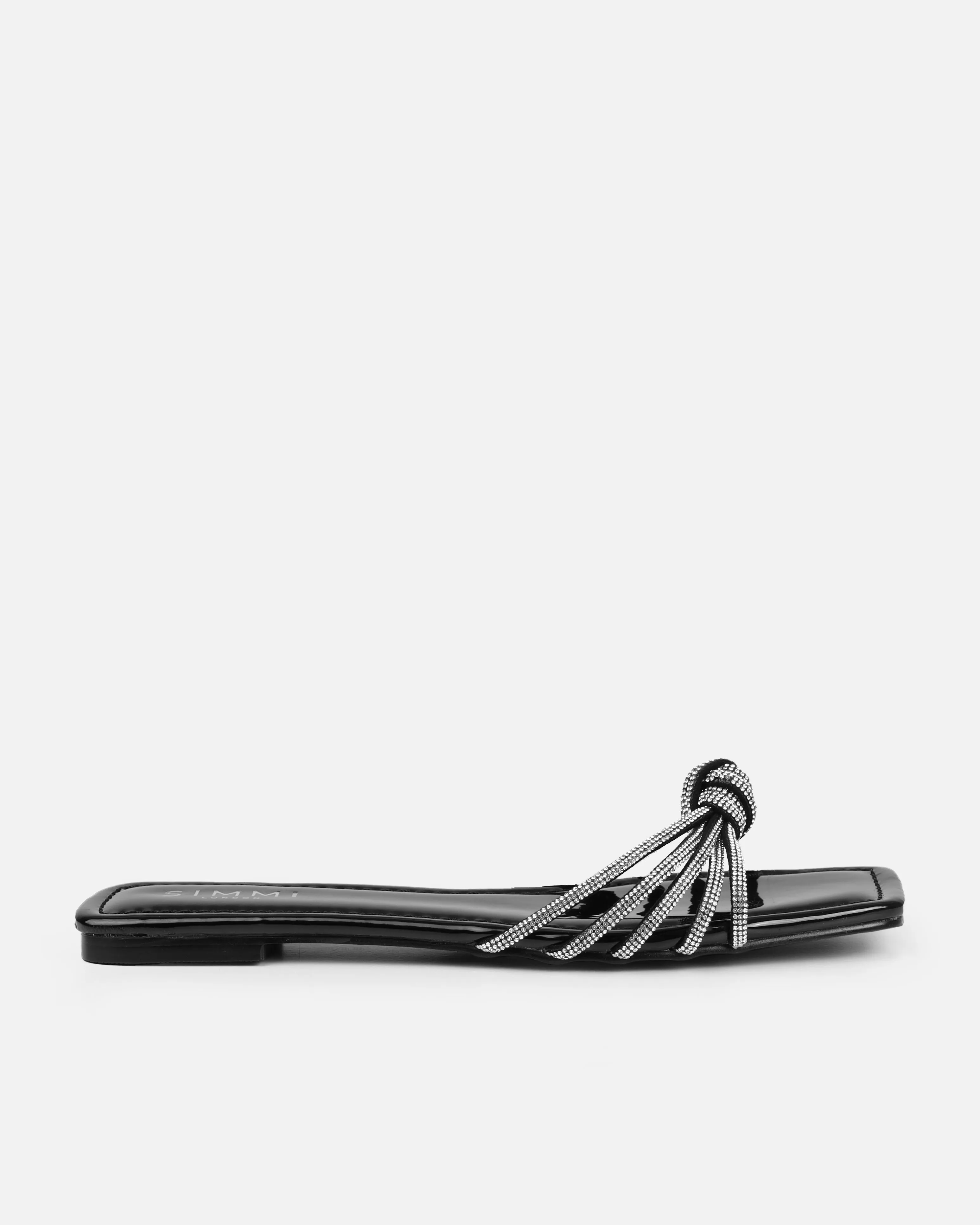 Marquelle Black Diamante Knot Flat Sandals