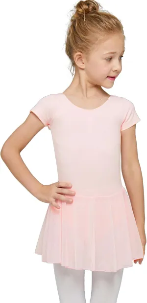 MdnMd Toddler Ballet Leotards for Girls Dance Leotards with Skirt Gymnastic Ballerina Outfit Dress Classic Short Sleeve