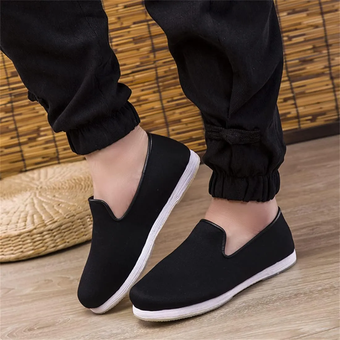 Men's Flat Cloth Shoes Wear-Resistant Slip-On Shoes,Traditional Chinese Old Beijing Handmade Thousand-Layer Sole Cloth Shoes,Black,11