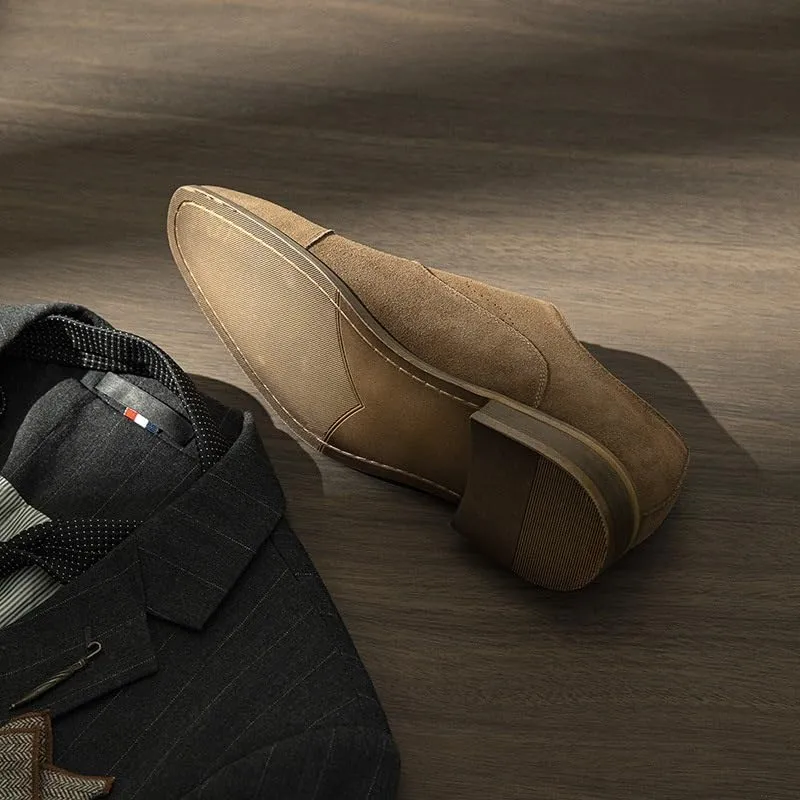 Men's Leather Shoes Oxford Shoes Business Shoes Casual Mode Square Toe Lace-Up Wedge Flat Suede Finish Vintage Design Skin-Friendly Lining Handcrafted Stitching