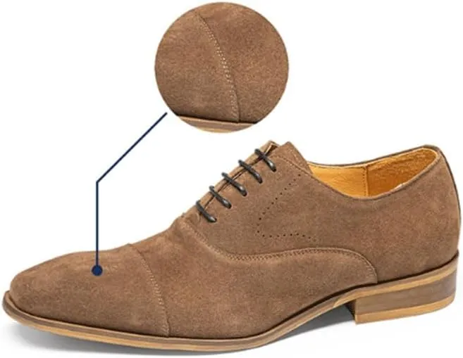 Men's Leather Shoes Oxford Shoes Business Shoes Casual Mode Square Toe Lace-Up Wedge Flat Suede Finish Vintage Design Skin-Friendly Lining Handcrafted Stitching