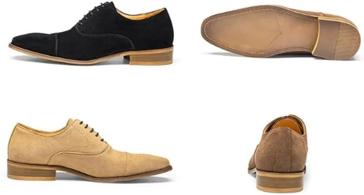 Men's Leather Shoes Oxford Shoes Business Shoes Casual Mode Square Toe Lace-Up Wedge Flat Suede Finish Vintage Design Skin-Friendly Lining Handcrafted Stitching